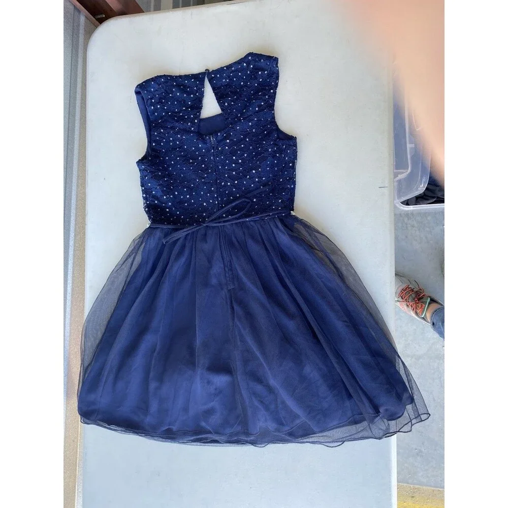 Speechless Kids Girls Size 8 Navy Blue Lace Sparkle Tulle Formal Party Dress